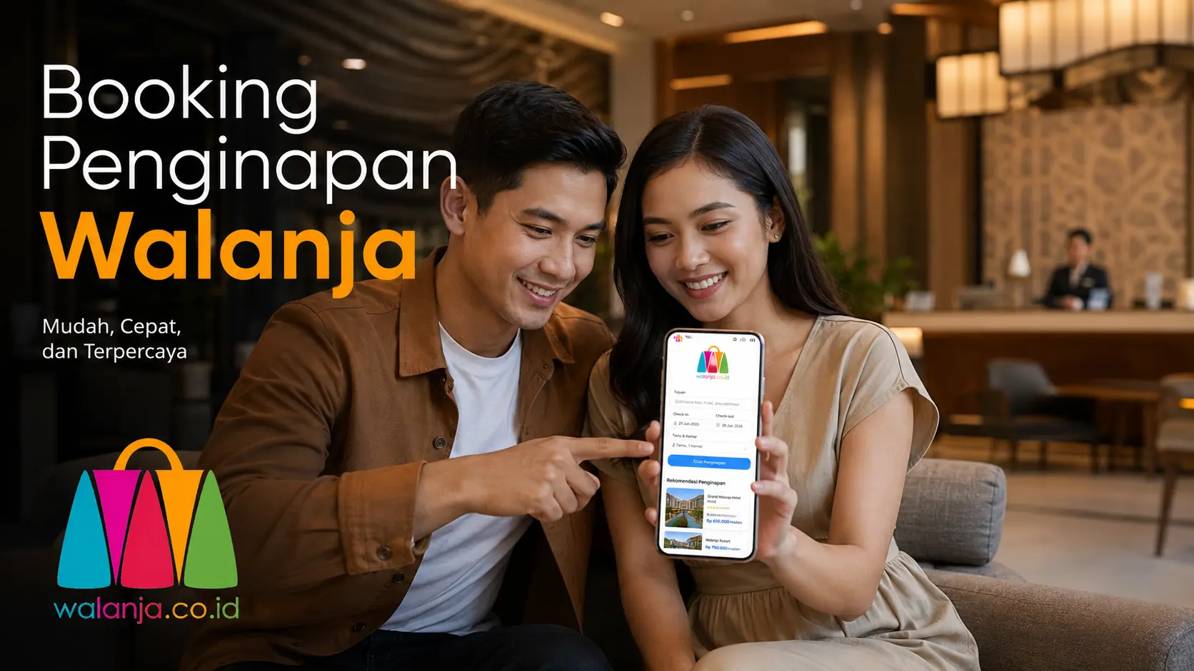 Booking penginapan Walanja melalui smartphone dengan proses yang praktis.