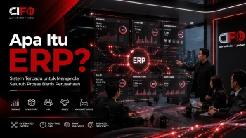 Visualisasi sistem ERP yang mengintegrasikan seluruh proses bisnis perusahaan.