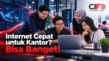Tim kantor menggunakan internet cepat untuk mendukung pekerjaan bisnis