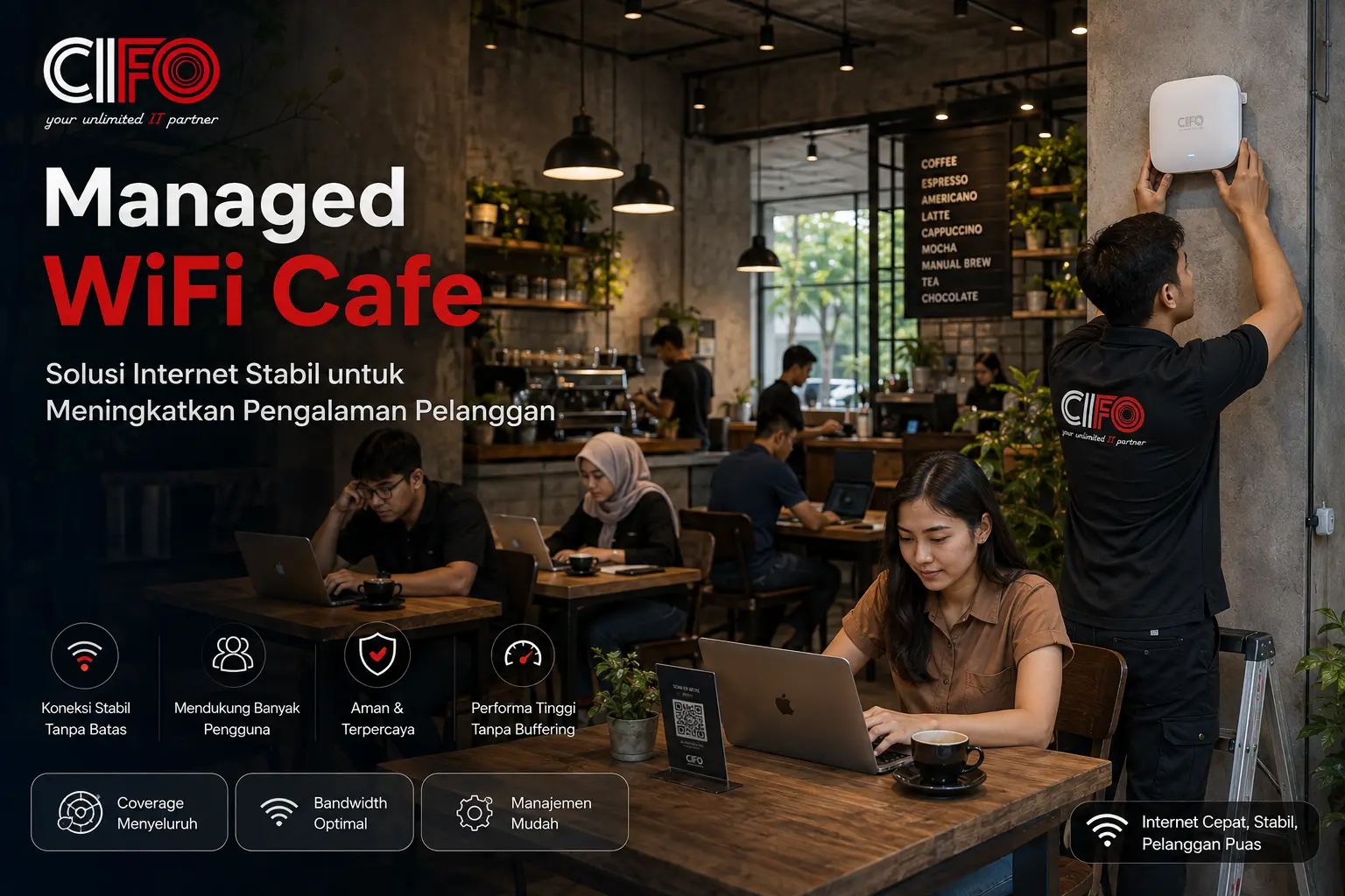 Managed WiFi Cafe untuk koneksi internet cepat dan stabil.