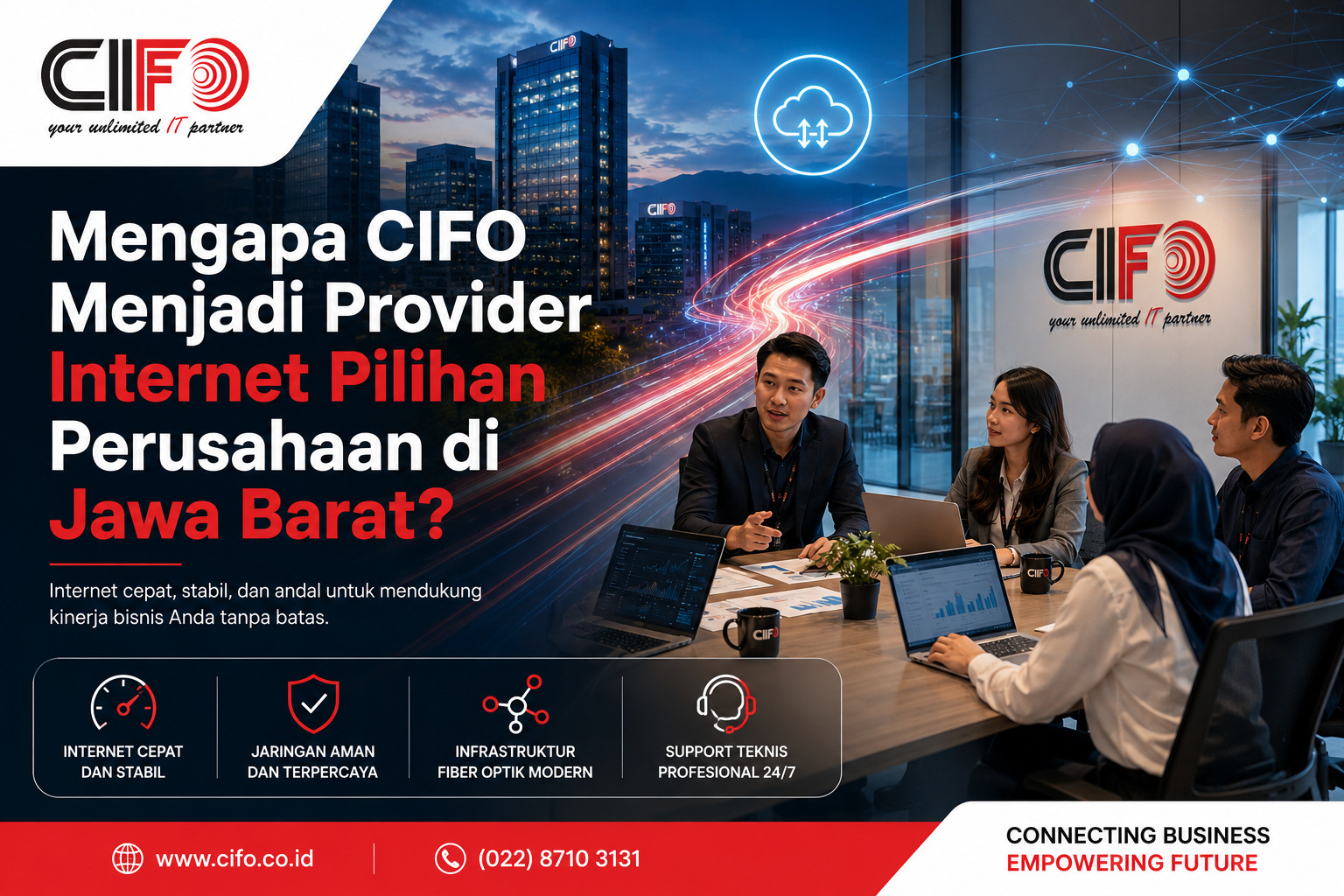 CIFO provider internet perusahaan di Jawa Barat dengan layanan internet corporate, jaringan fiber optik, dan dukungan bisnis profesional.